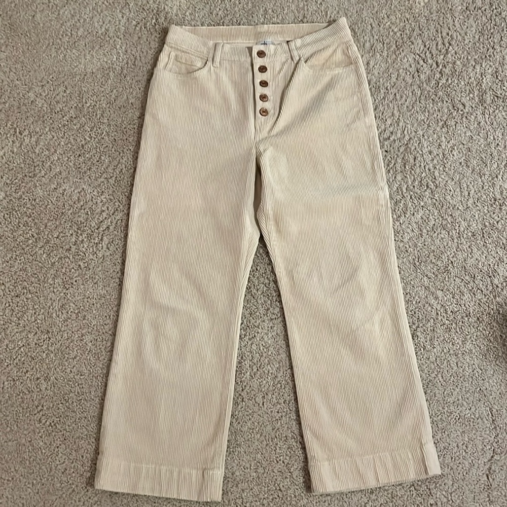 Cabi wide leg cream button fly cropped cords